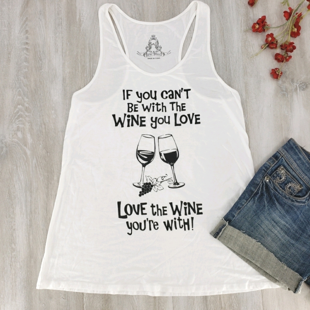 New BEAR DANCE "Love the Wine You're With” Graphic Racerback Tank